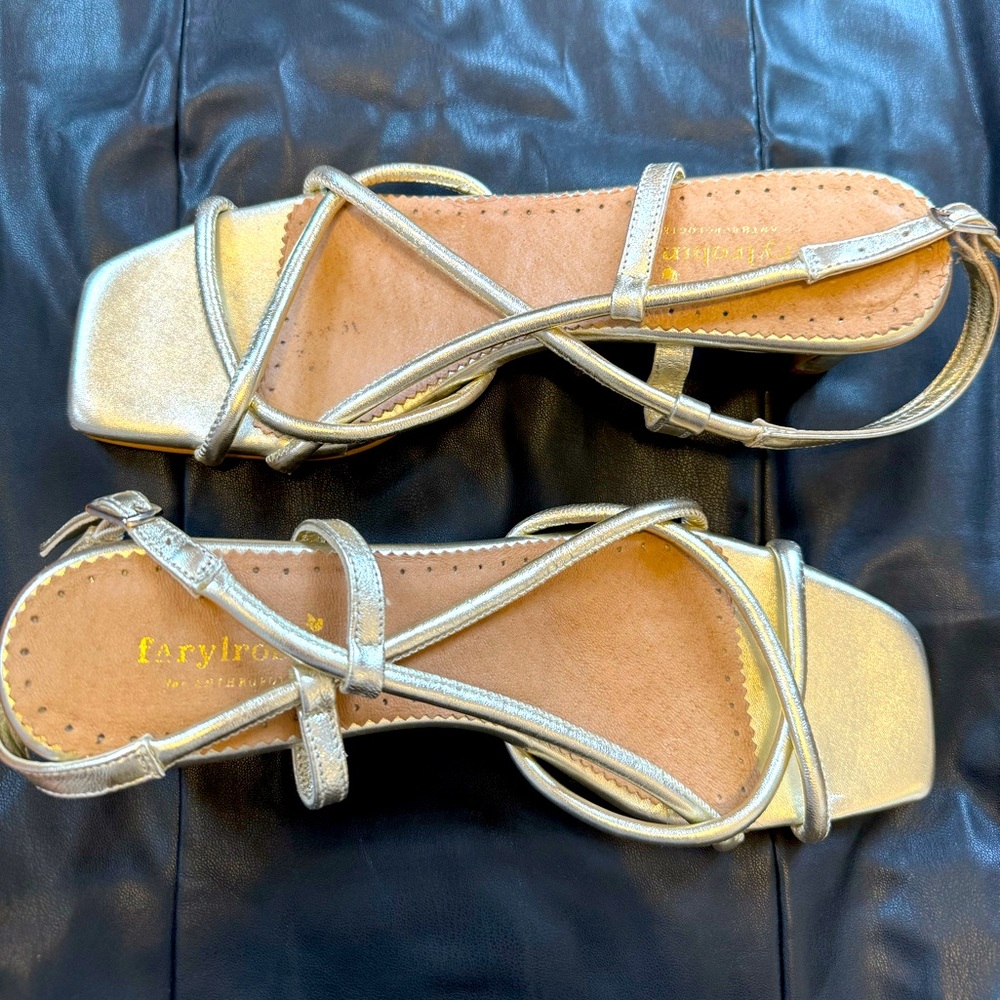 Farylrobin for Anthropologie Sz 9.5 / 41 Strappy Gold Sandal